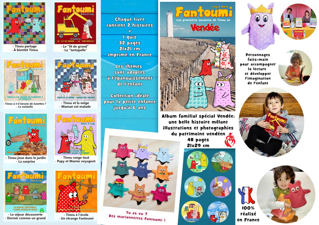 Collection Fantoumi de livres jeunesse et marionnettes fait main